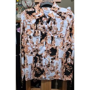 Ace of Diamond USA Western Baroque Snap Shirt Gold Black White Filigree Large